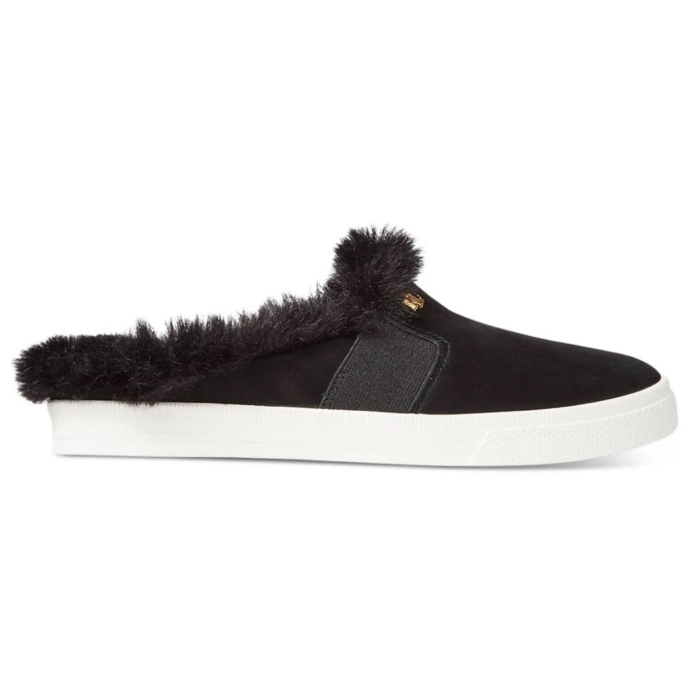 NEW Lauren Ralph Lauren Size 6.5 Black Sheep Suede Jimmy Mule Sneaker w Faux Fur - Picture 2 of 7